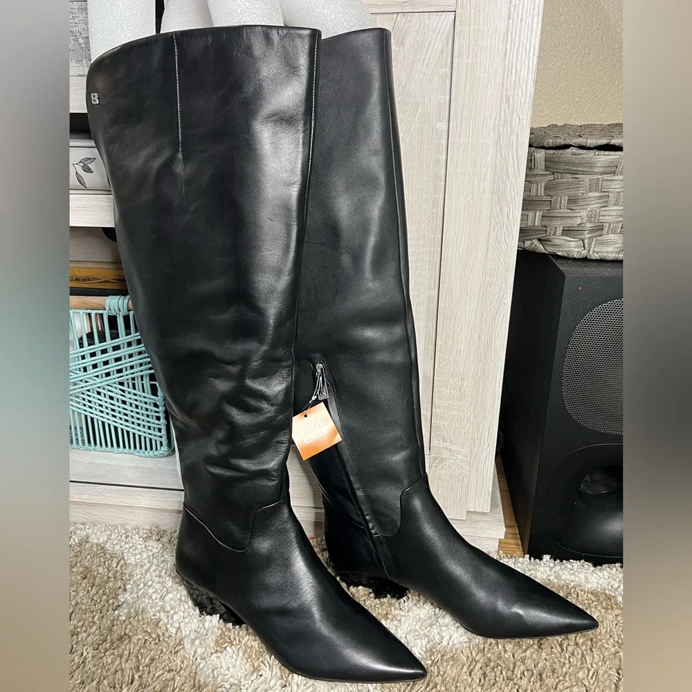 Frank Sarto Knee High Black Leather Boots Size 10 NWT
